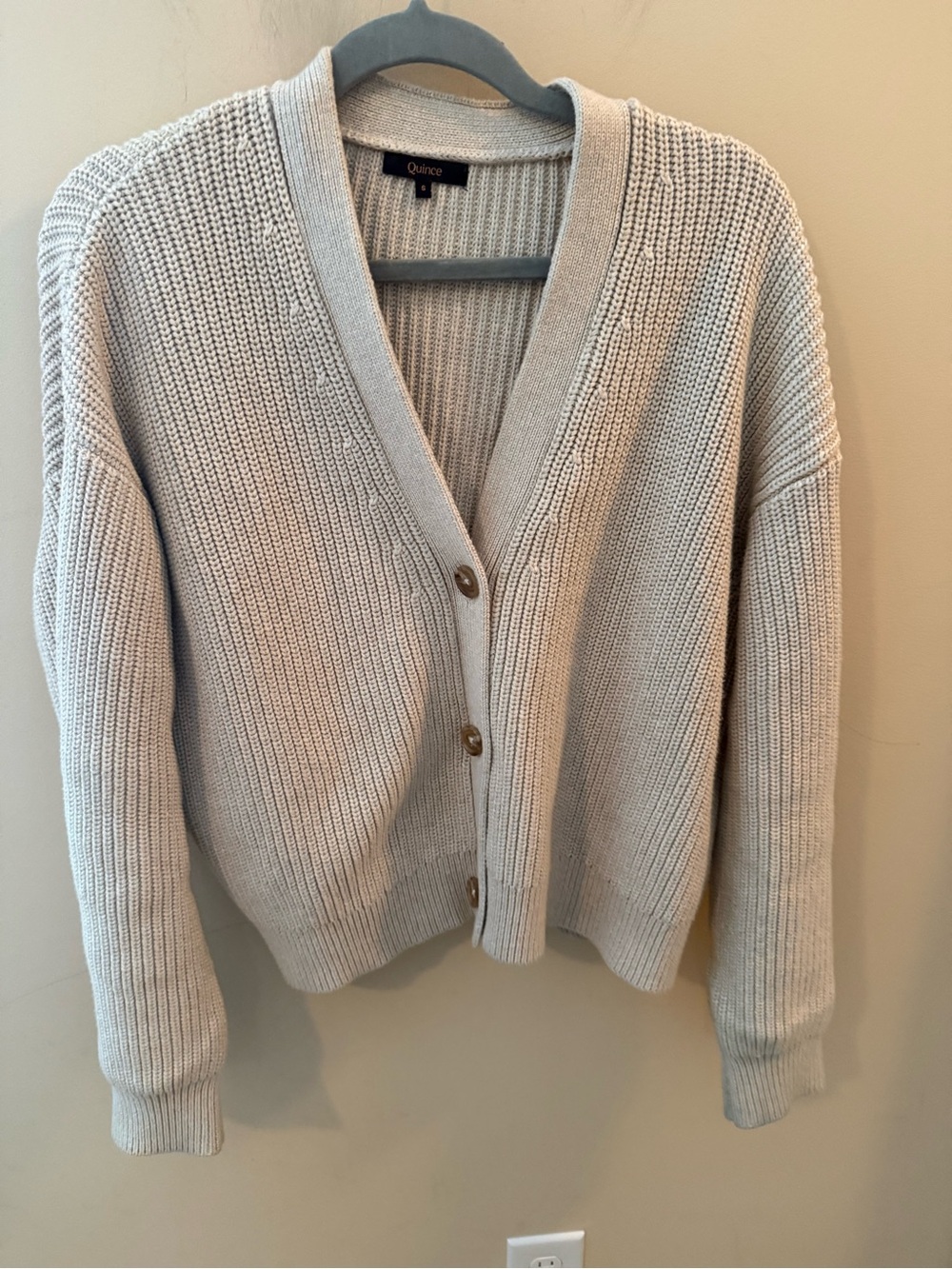 Quince Organic Cotton Cardigan Sweater Fisherman Oversized speckled beige size S